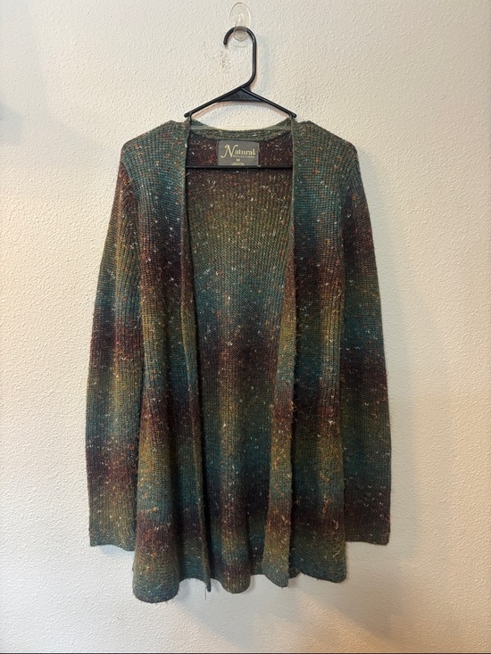 Natural Reflections Sweaters - NATURAL Reflections Multi-Tone Green and Brown Open Cardigan